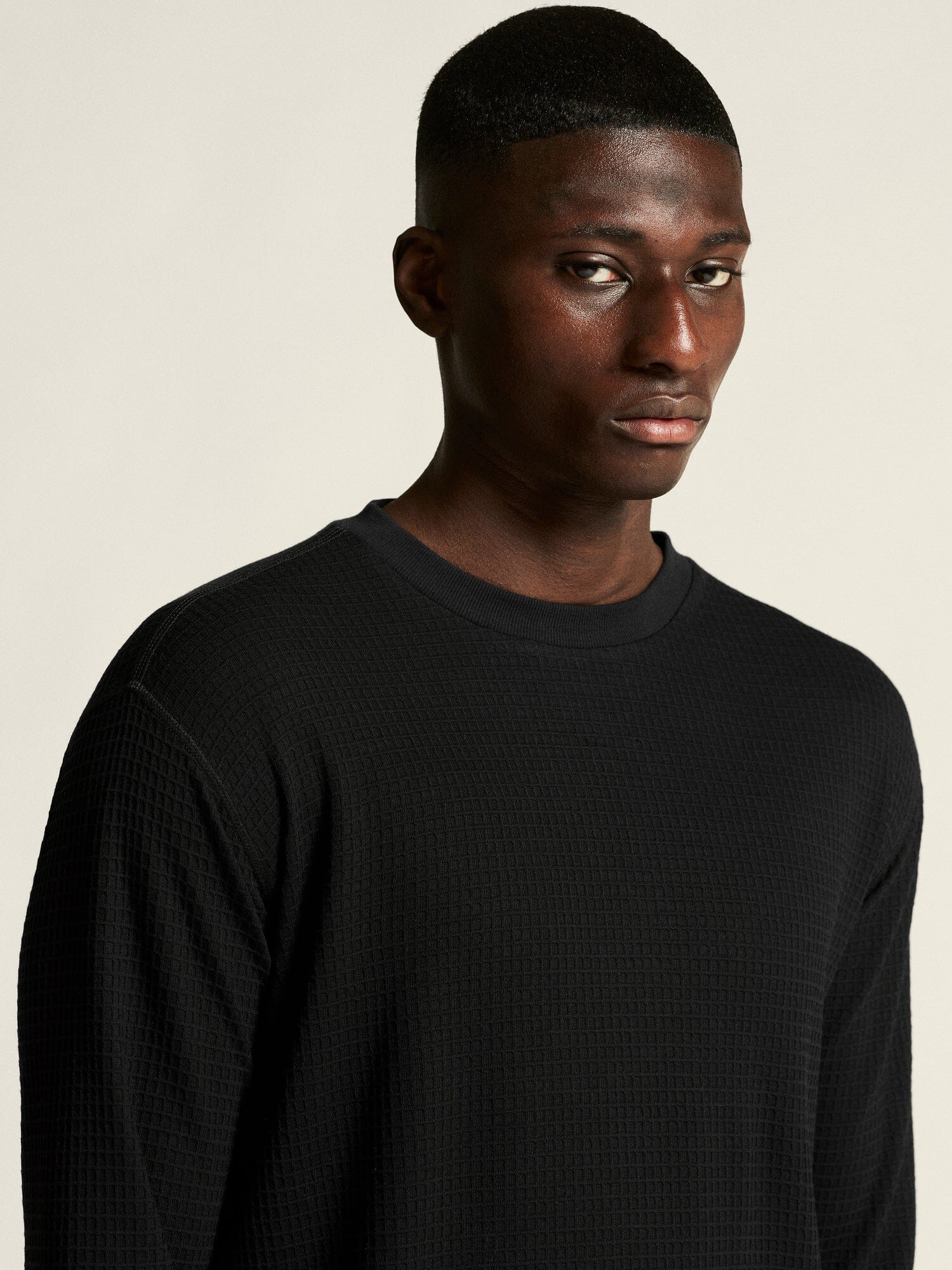 Men's Wool Waffle RN - Black - Image 3