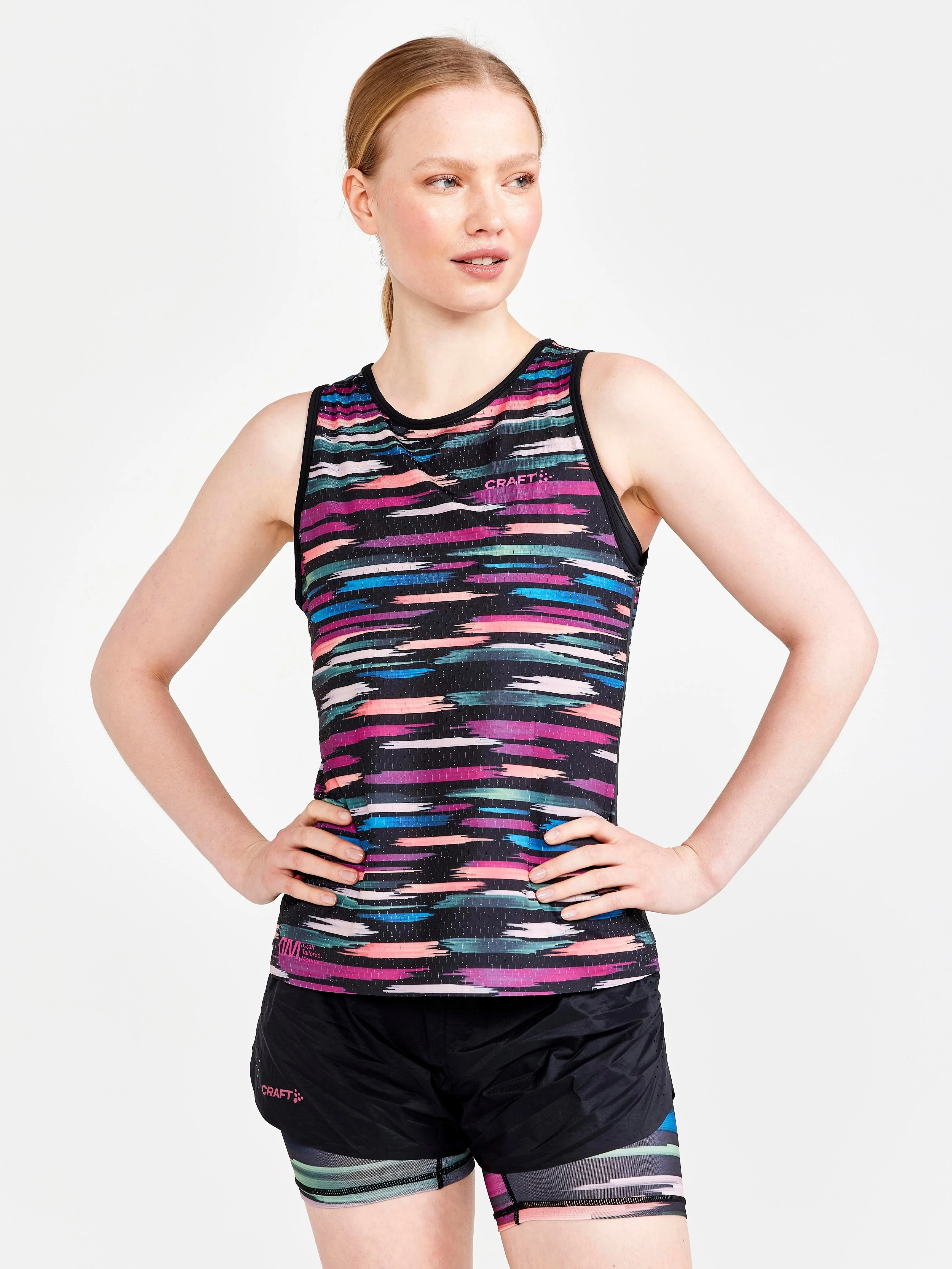 Women's CTM Distance Warp Mesh Running Singlet - MULTI-ROXO - Image 2