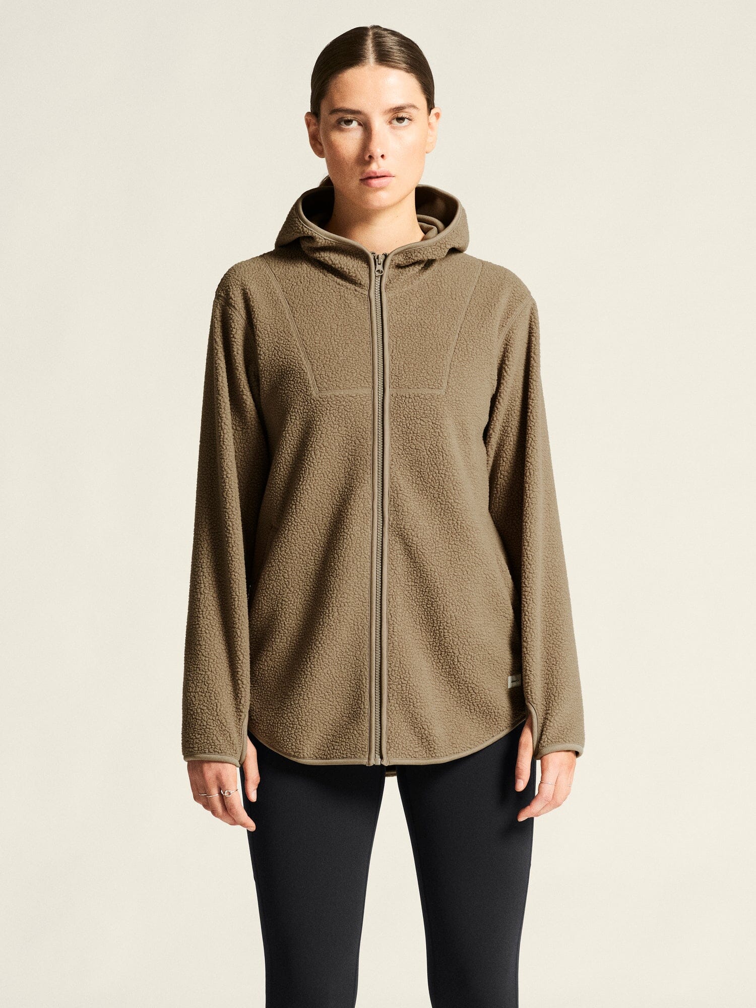 Women's Join Pile Fleece Full-Zip Hood - Taupe - Image 2