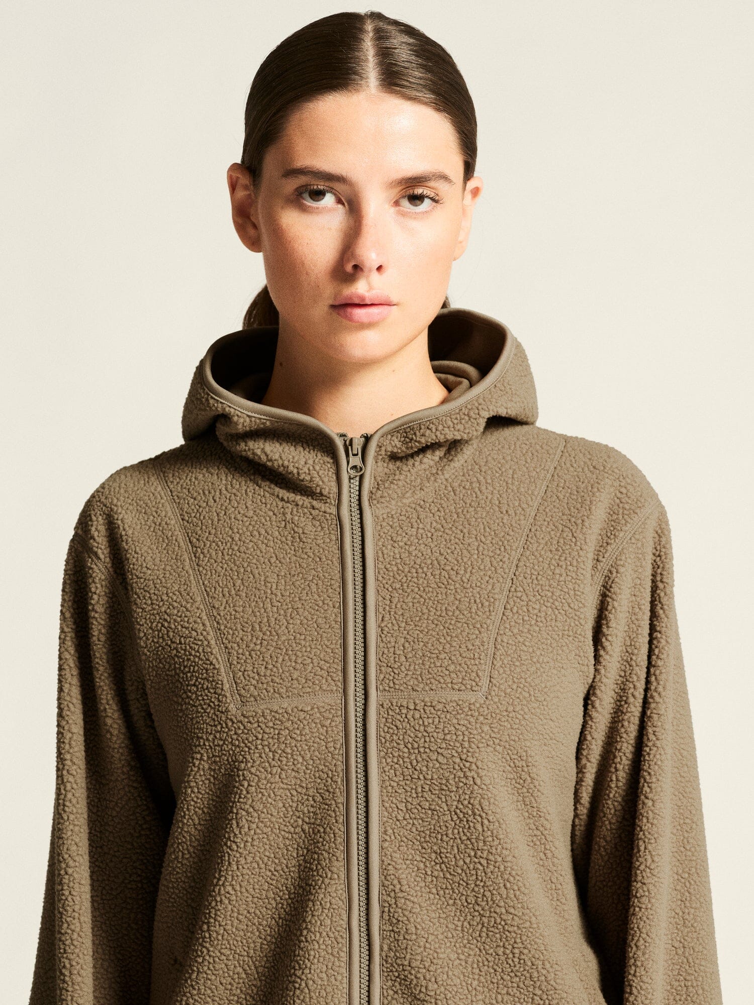 Women's Join Pile Fleece Full-Zip Hood - Taupe - Image 3