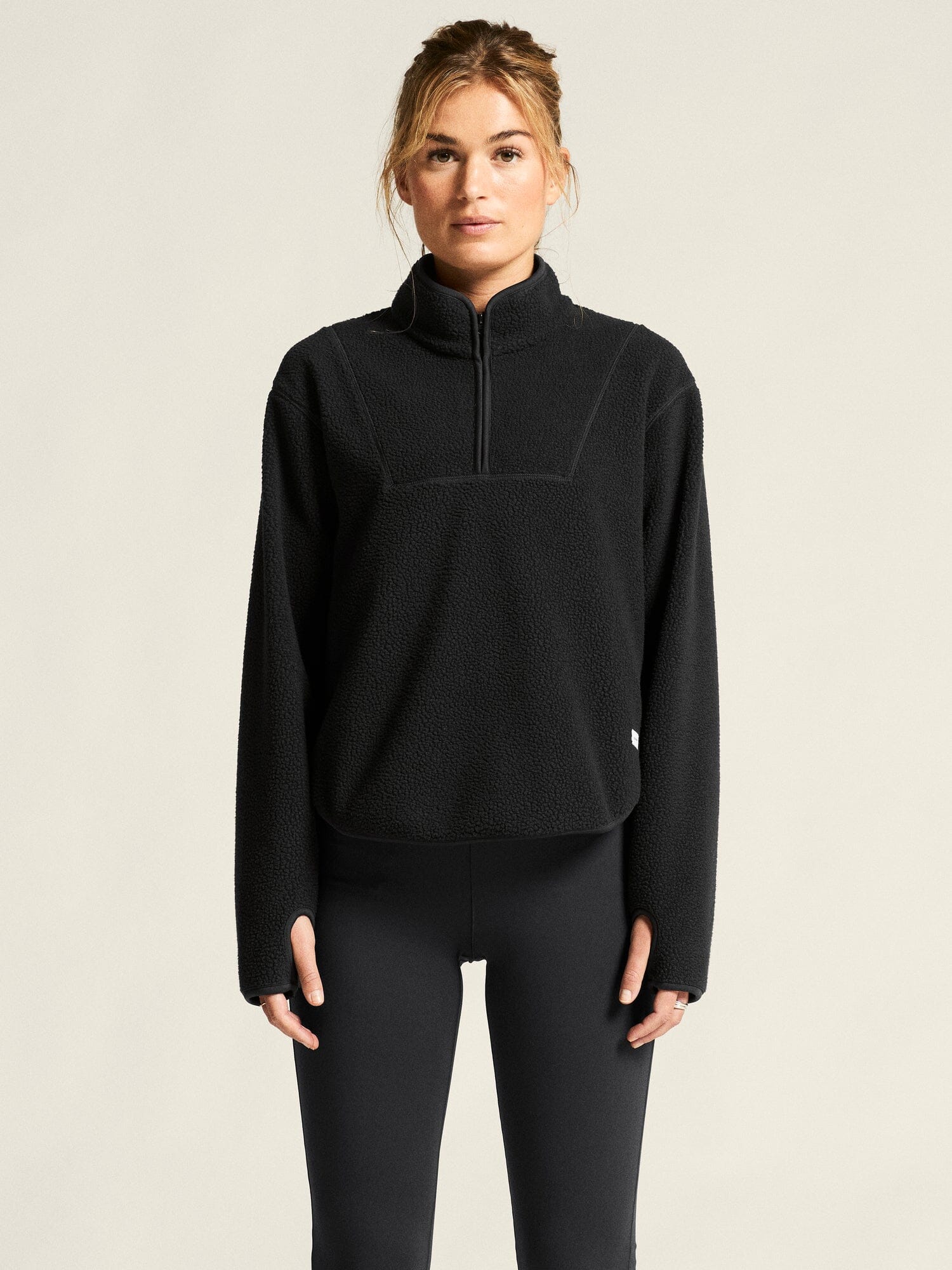 Women's Join Pile Fleece Half-Zip - Black - Image 2